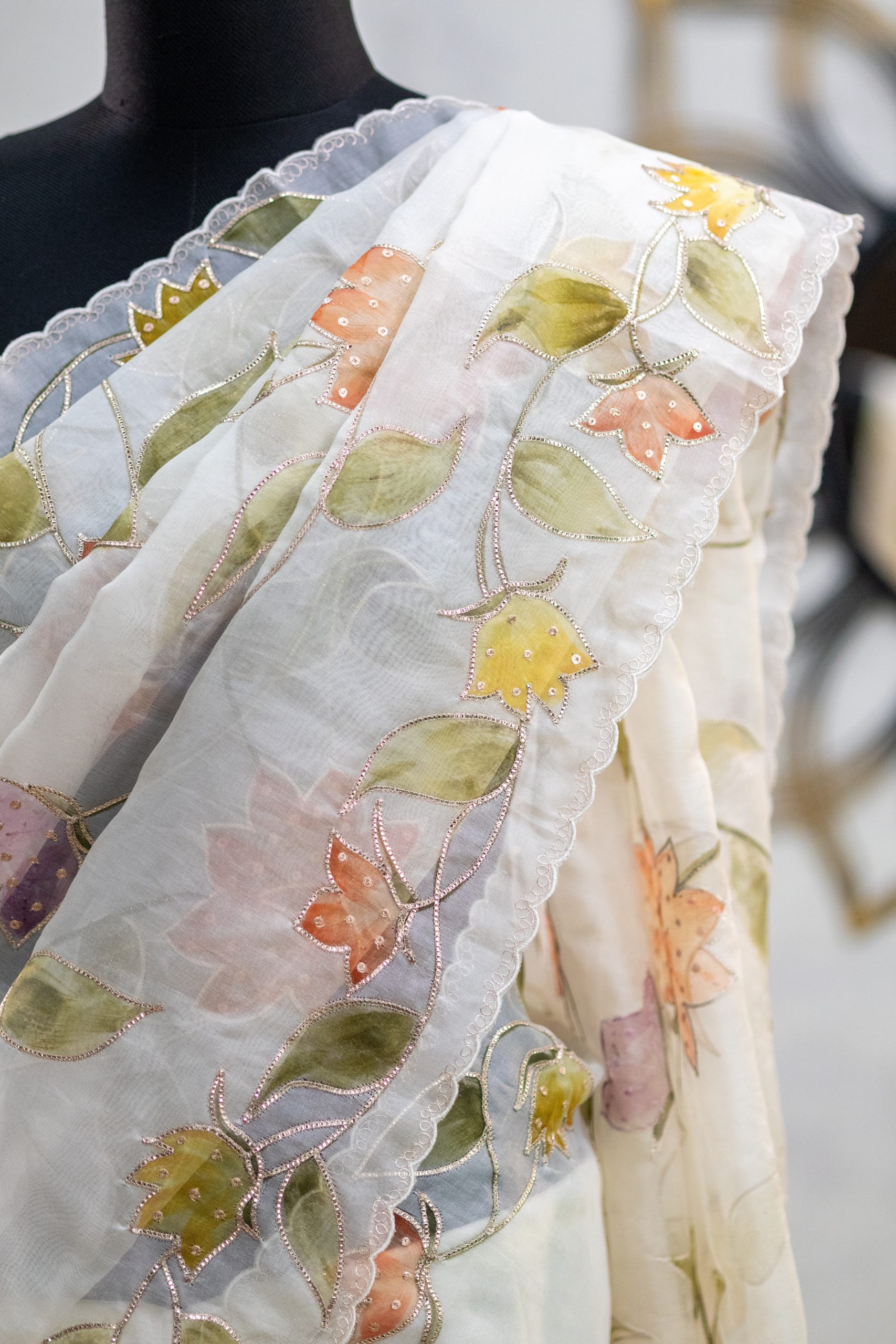 Pure Organza Saree with Allover Brush Painting & Hand Embroidery - Image 2