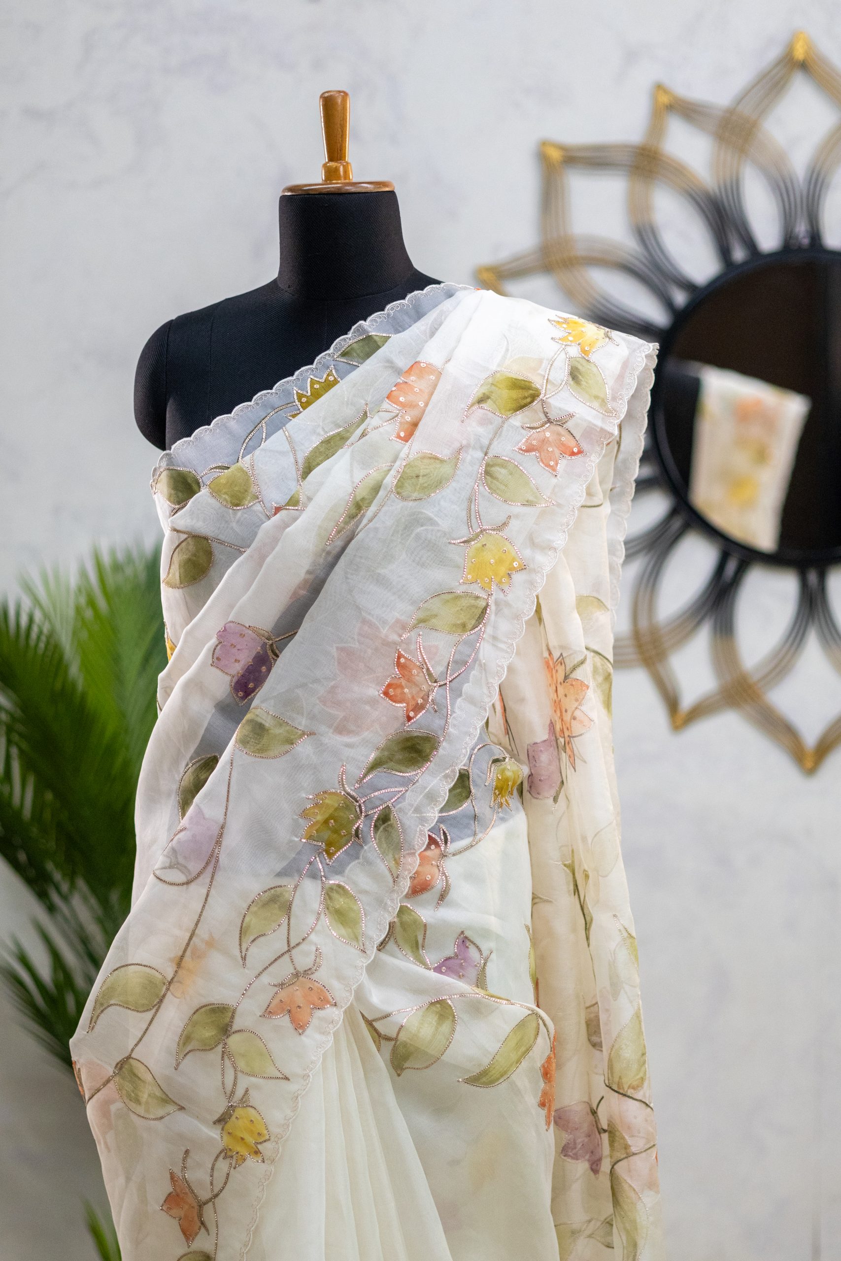 Pure Organza Saree with Allover Brush Painting & Hand Embroidery - Image 3