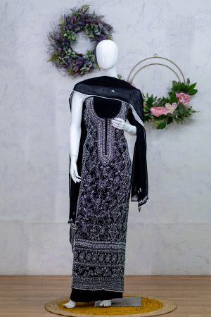 Unstitched Salwar Suit in Pure Viscose Georgette with Allover Chikankari Work
