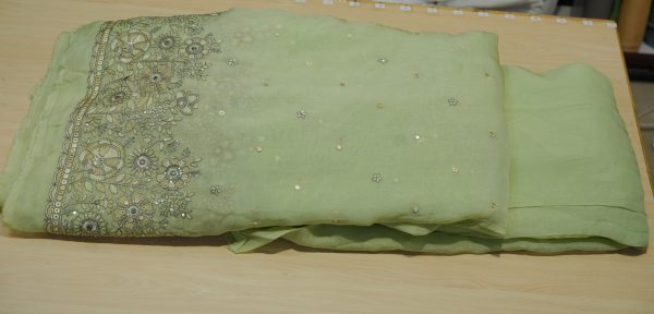 Pure Viscose Organza Fabric with daman embroidery and small butti detailing