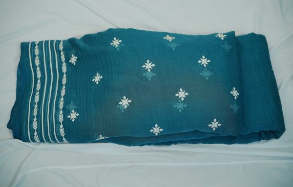 Banarasi Malai-Chanderi Fabric with White Embroidery & One-Side Border - Image 4