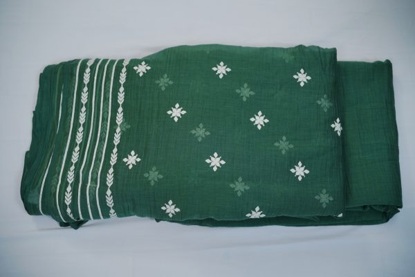 Banarasi Malai-Chanderi Fabric with White Embroidery & One-Side Border - Image 3
