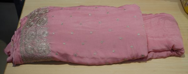 Pure Viscose Chinon Fabric with daman embroidery in Pani gold zari - Image 6