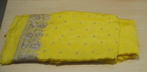 Pure Viscose Chinon Fabric with daman embroidery in Pani gold zari