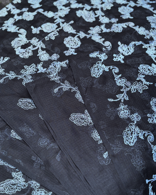 Kota Fabric adorned with floral embroidery - Image 2