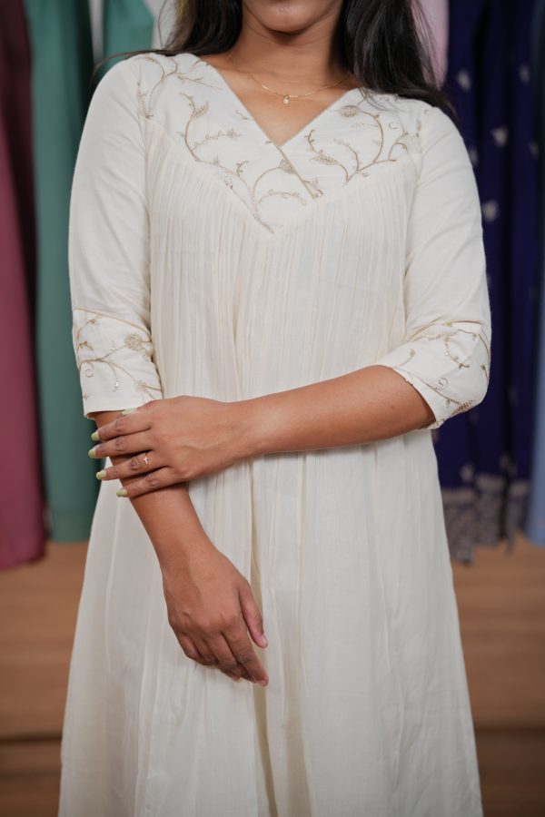 A-Line Kurta in Malai-Chanderi with Embroidered Yoke - Image 5