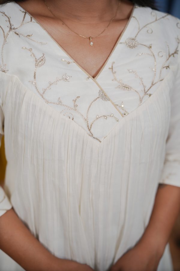 A-Line Kurta in Malai-Chanderi with Embroidered Yoke - Image 3