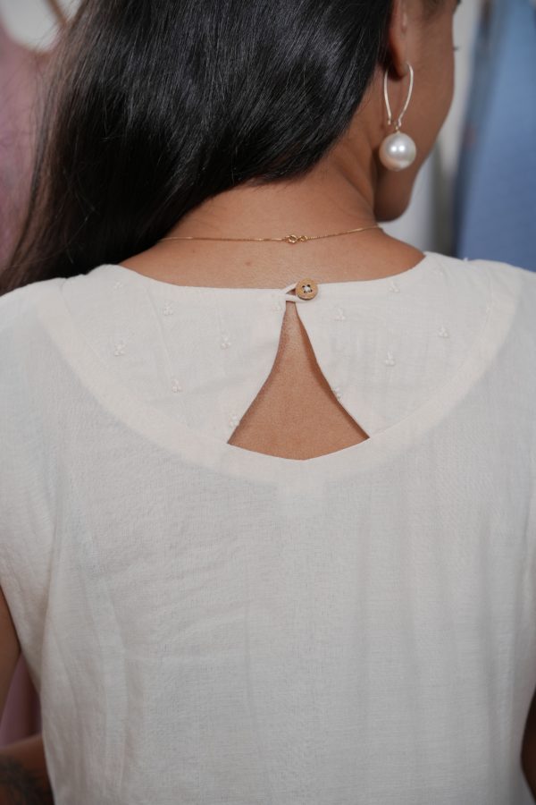 A-Line Kurta in Malai-Chanderi with Wrinkled Appliqué & Gathered Yoke - Image 3