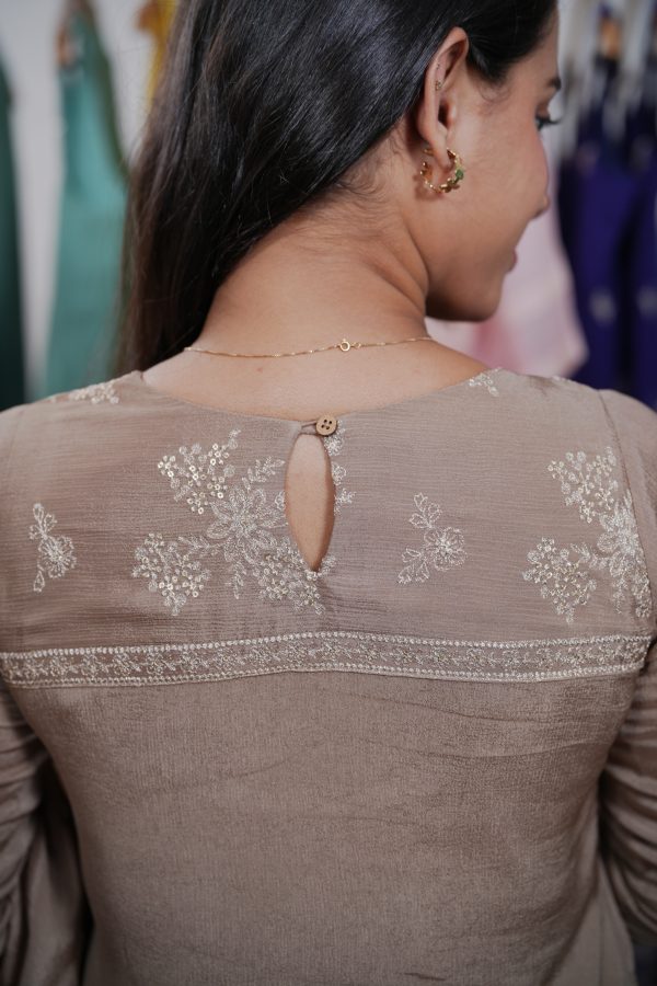 Three-Piece Readymade Set in Pure Chinon with Pintuck & Embroidery - Image 5