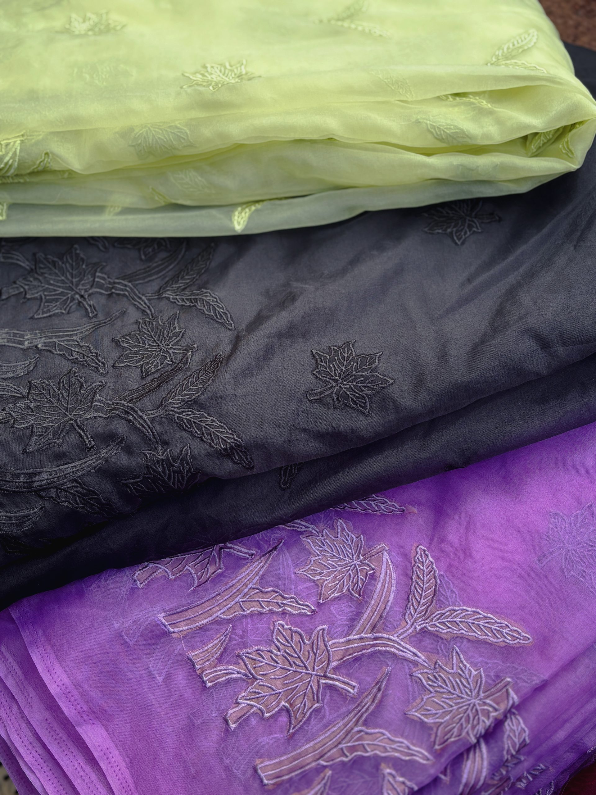 Organza Fabric with Maple Leaf Self-Embroidery - Image 7