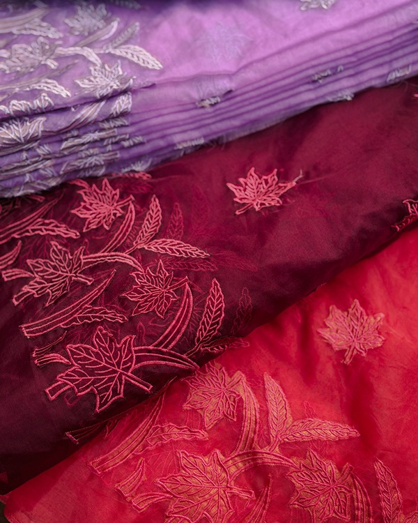 Organza Fabric with Maple Leaf Self-Embroidery