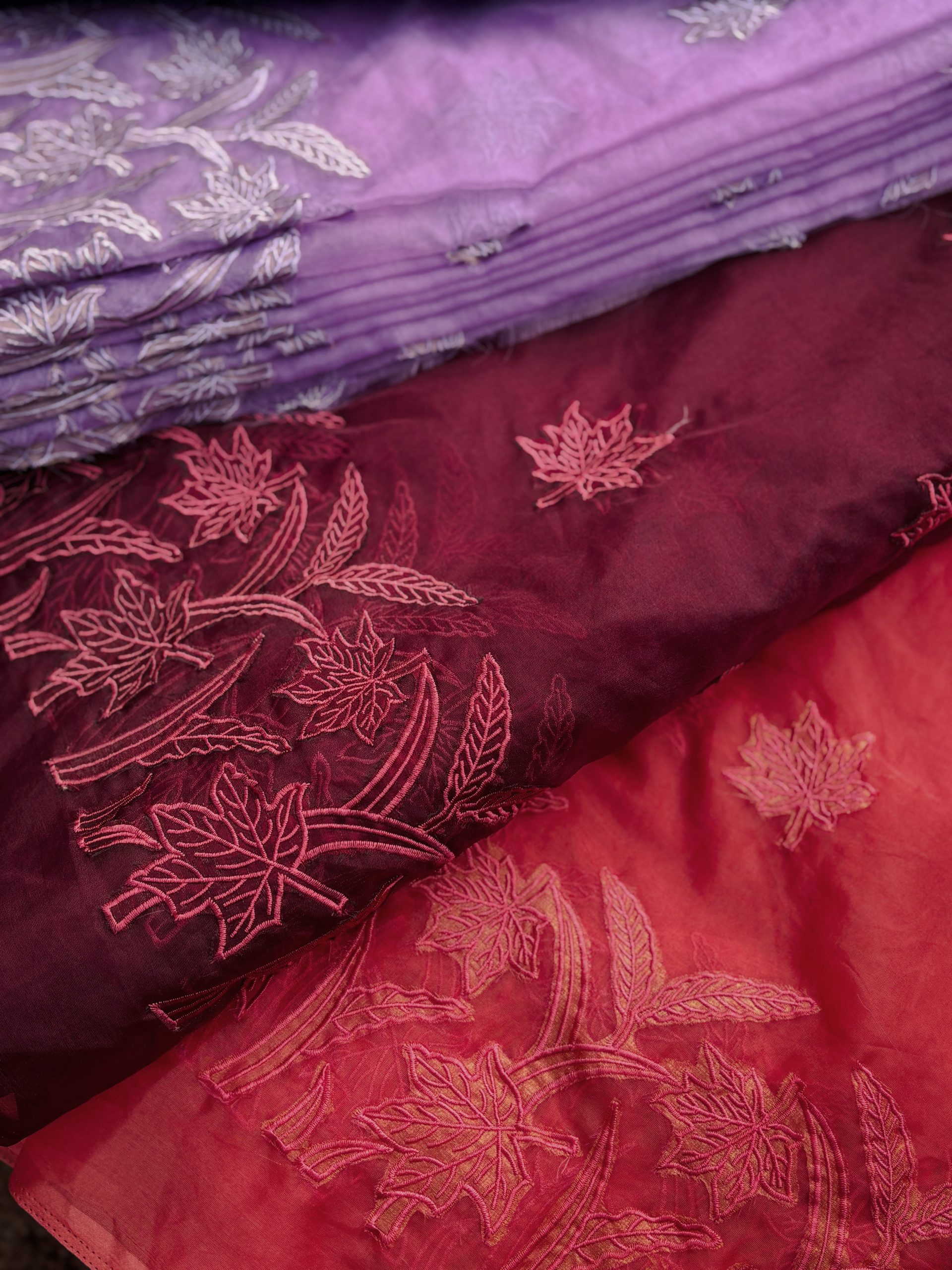 Organza Fabric with Maple Leaf Self-Embroidery - Image 5