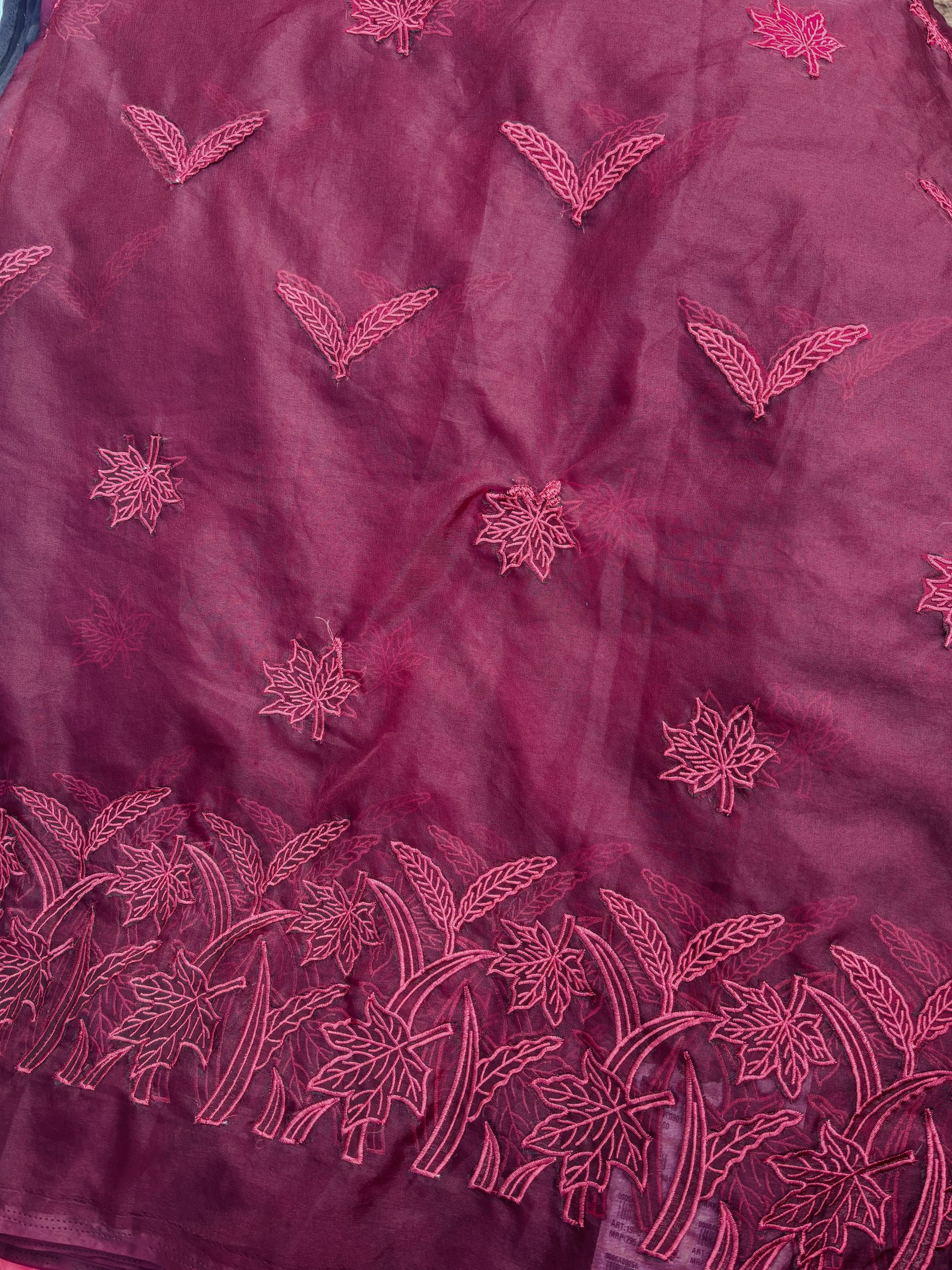 Organza Fabric with Maple Leaf Self-Embroidery - Image 3