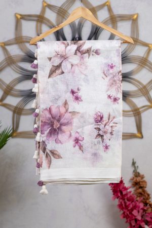 Pure Linen Saree with Floral Digital Print