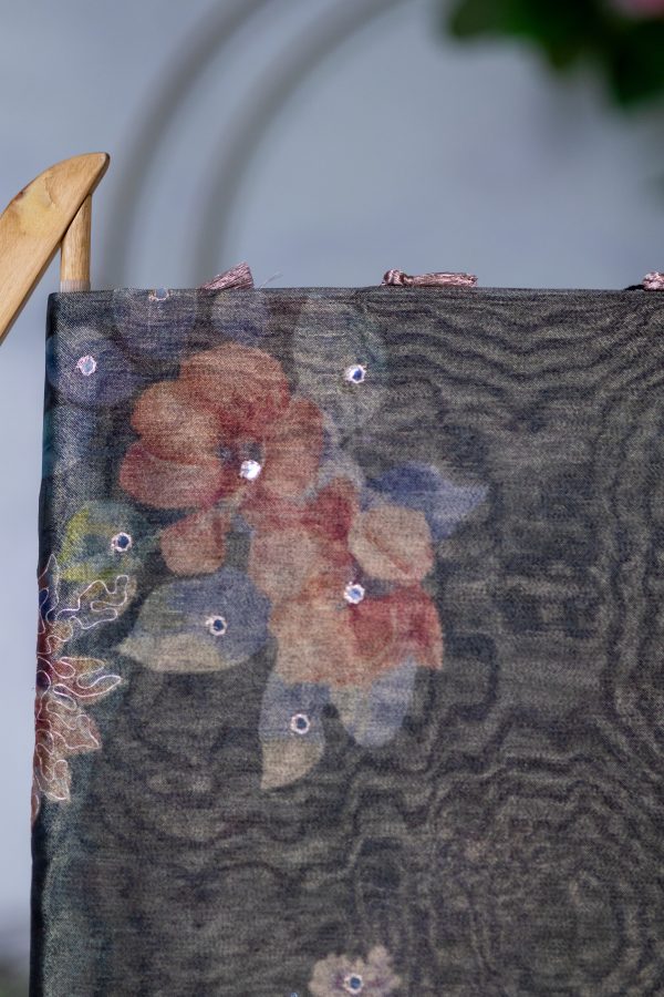 Semi Tissue Saree with Digital Floral Print & Hand Embroidery - Image 4
