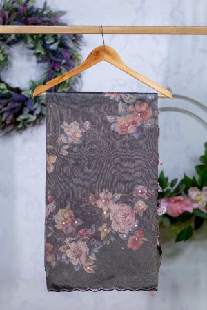 Semi Tissue Saree with Digital Floral Print & Hand Embroidery