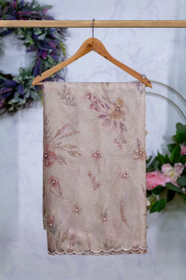 Semi Tissue Saree with Digital Floral Print & Mirror Detailing - Image 9