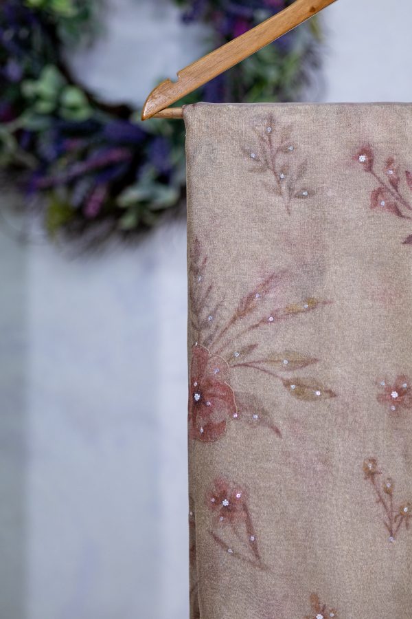 Semi Tissue Saree with Digital Floral Print & Mirror Detailing - Image 5