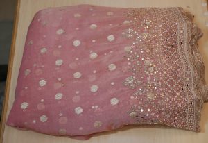 Pure Tissue Jacquard Fabric with beads work daman