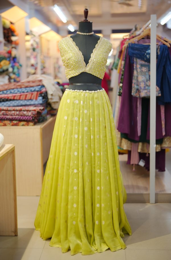 Pure Tissue Jacquard Fabric with beads work daman - Image 5