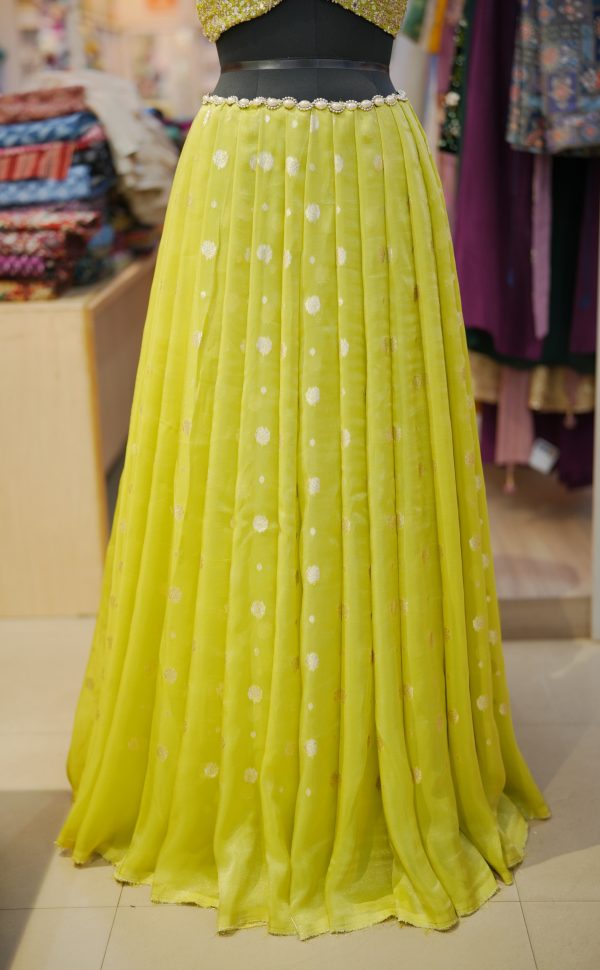 Pure Tissue Jacquard Fabric with beads work daman - Image 4