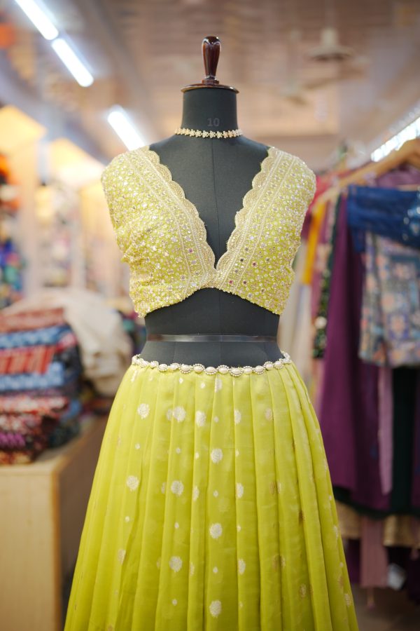Pure Tissue Jacquard Fabric with beads work daman - Image 3