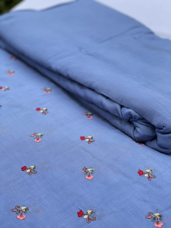 Malai-Chanderi Fabric with Multicolour Floral Embroidery - Image 5