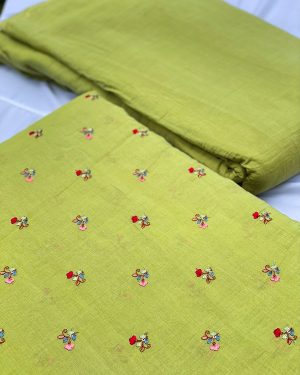 Malai-Chanderi Fabric with Multicolour Floral Embroidery