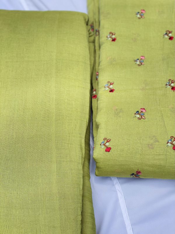 Malai-Chanderi Fabric with Multicolour Floral Embroidery - Image 3