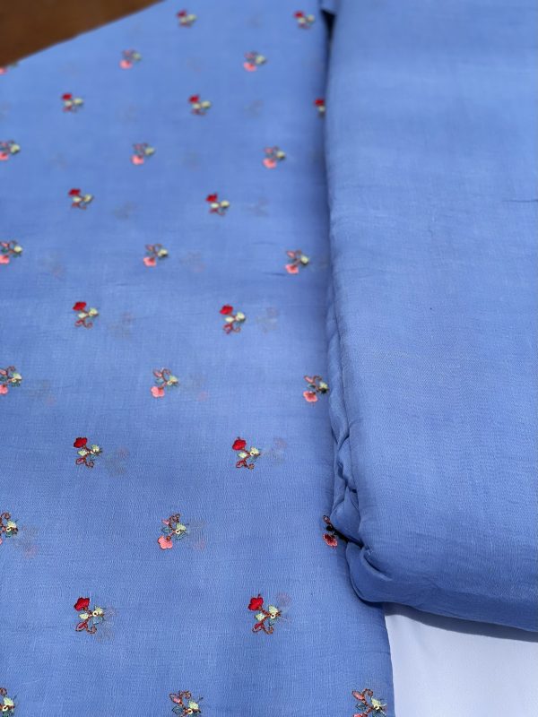 Malai-Chanderi Fabric with Multicolour Floral Embroidery - Image 2