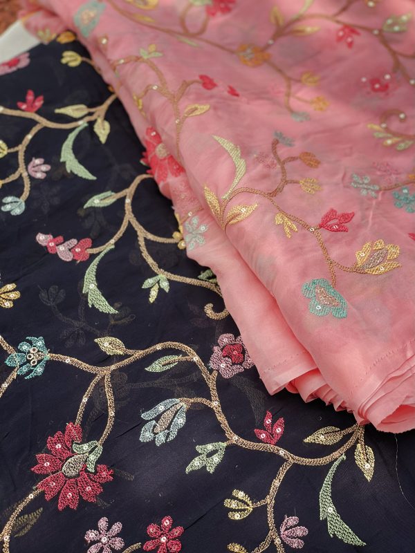 Organza Fabric with Multicolour Floral Embroidery & Allover Sequin Detailing - Image 6