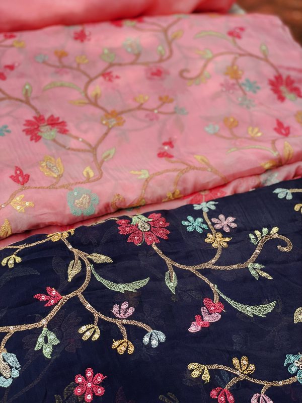 Organza Fabric with Multicolour Floral Embroidery & Allover Sequin Detailing - Image 4