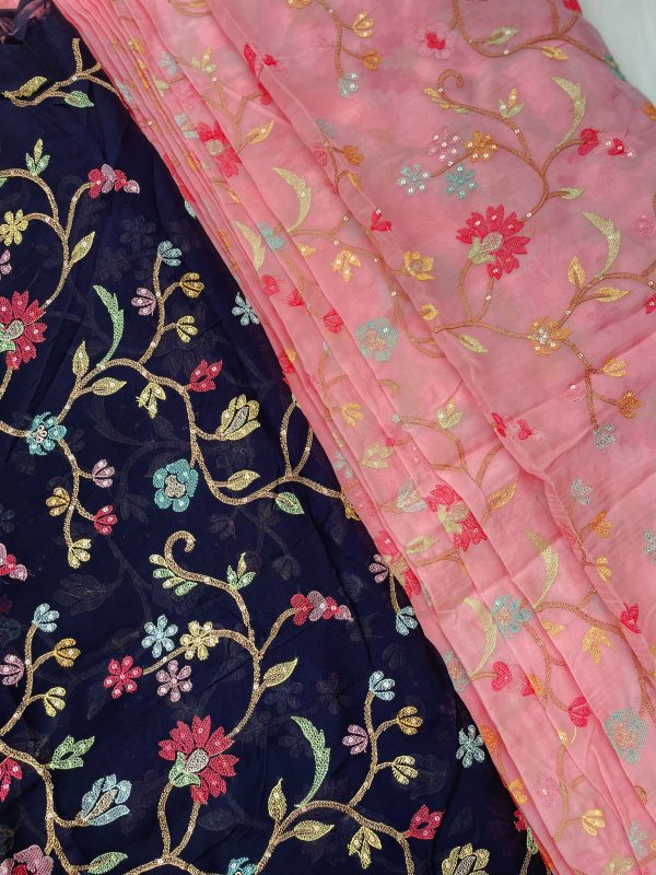 Organza Fabric with Multicolour Floral Embroidery & Allover Sequin Detailing - Image 5