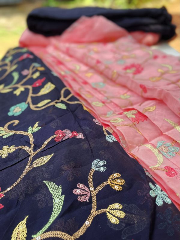 Organza Fabric with Multicolour Floral Embroidery & Allover Sequin Detailing - Image 3