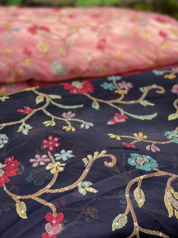 Organza Fabric with Multicolour Floral Embroidery & Allover Sequin Detailing - Image 2