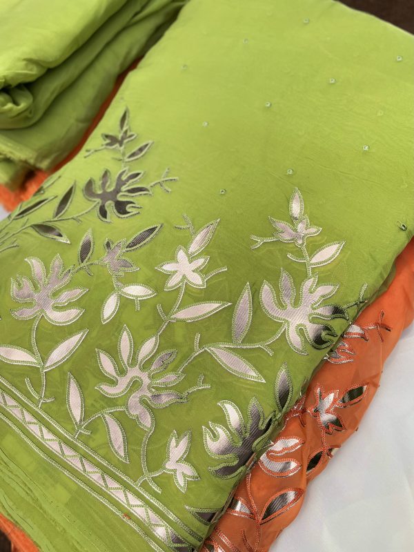 Pure Organza Fabric with Gold Antique Gota Appliqué - Image 8