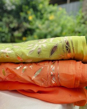 Pure Organza Fabric with Gold Antique Gota Appliqué