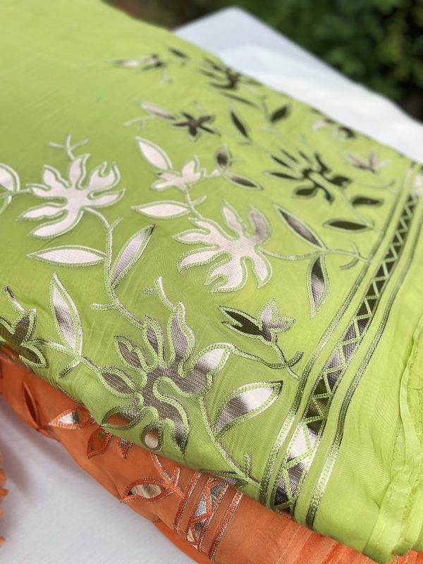 Pure Organza Fabric with Gold Antique Gota Appliqué - Image 5