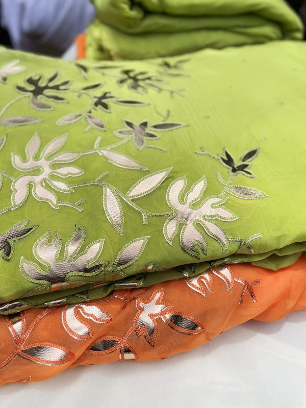 Pure Organza Fabric with Gold Antique Gota Appliqué - Image 3