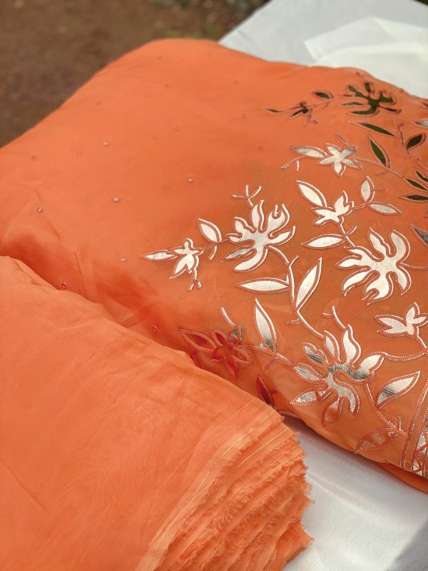 Pure Organza Fabric with Gold Antique Gota Appliqué - Image 2