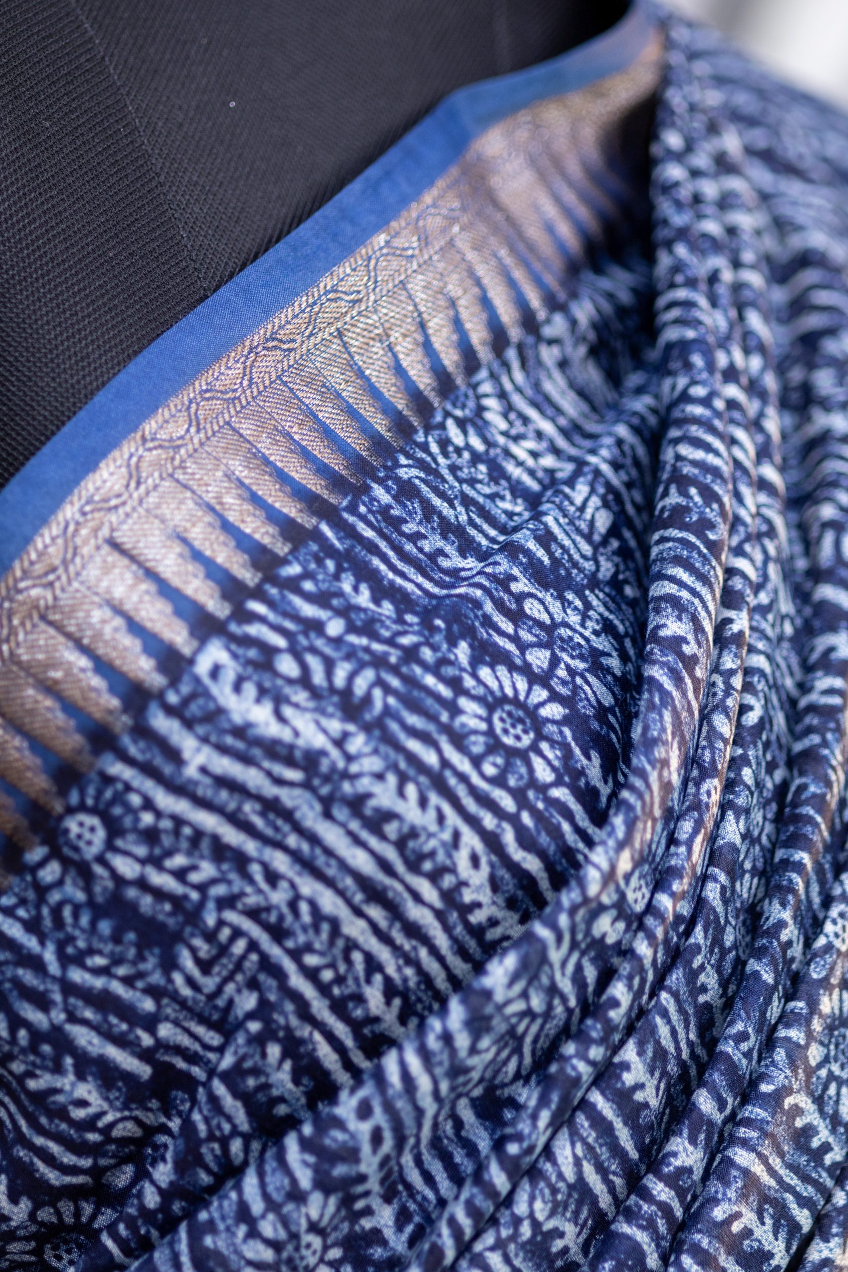 Chanderi Saree with Indigo Print & Antique Banarasi Border - Image 17