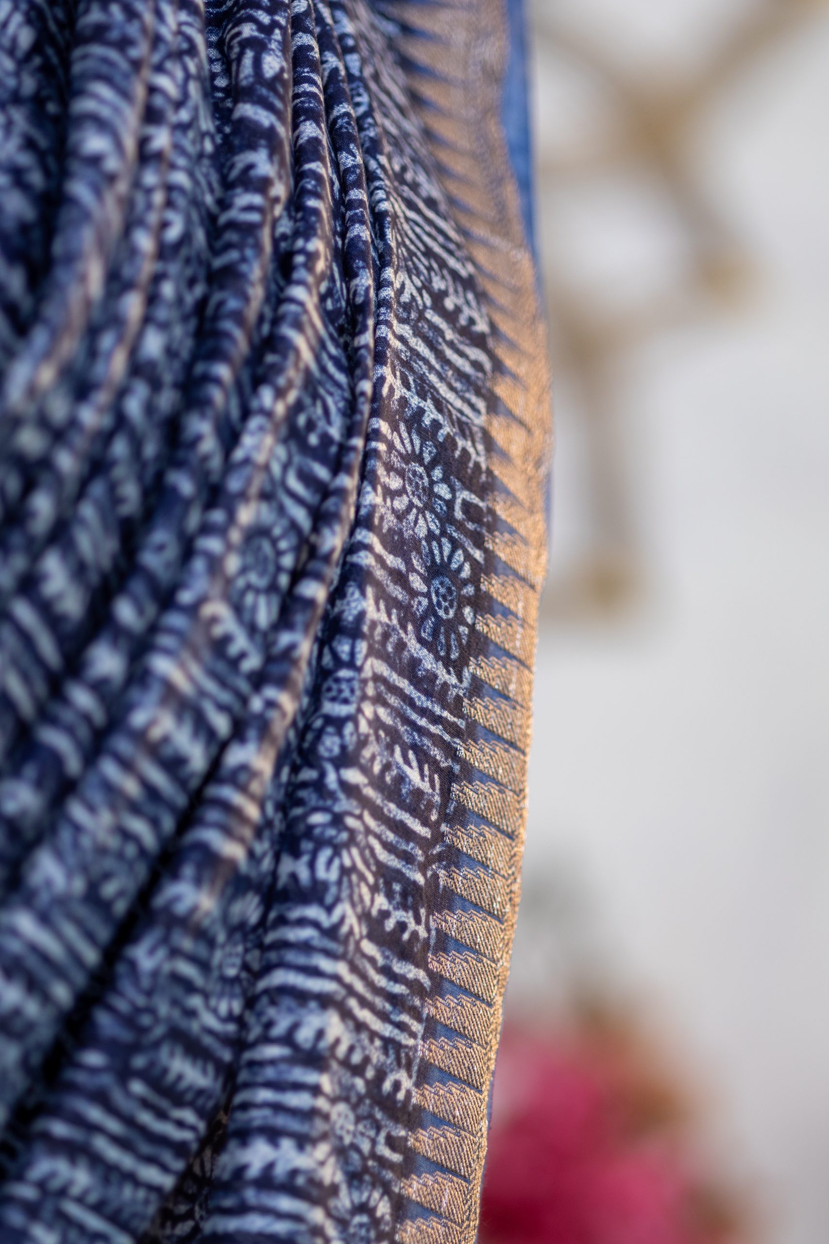 Chanderi Saree with Indigo Print & Antique Banarasi Border - Image 15