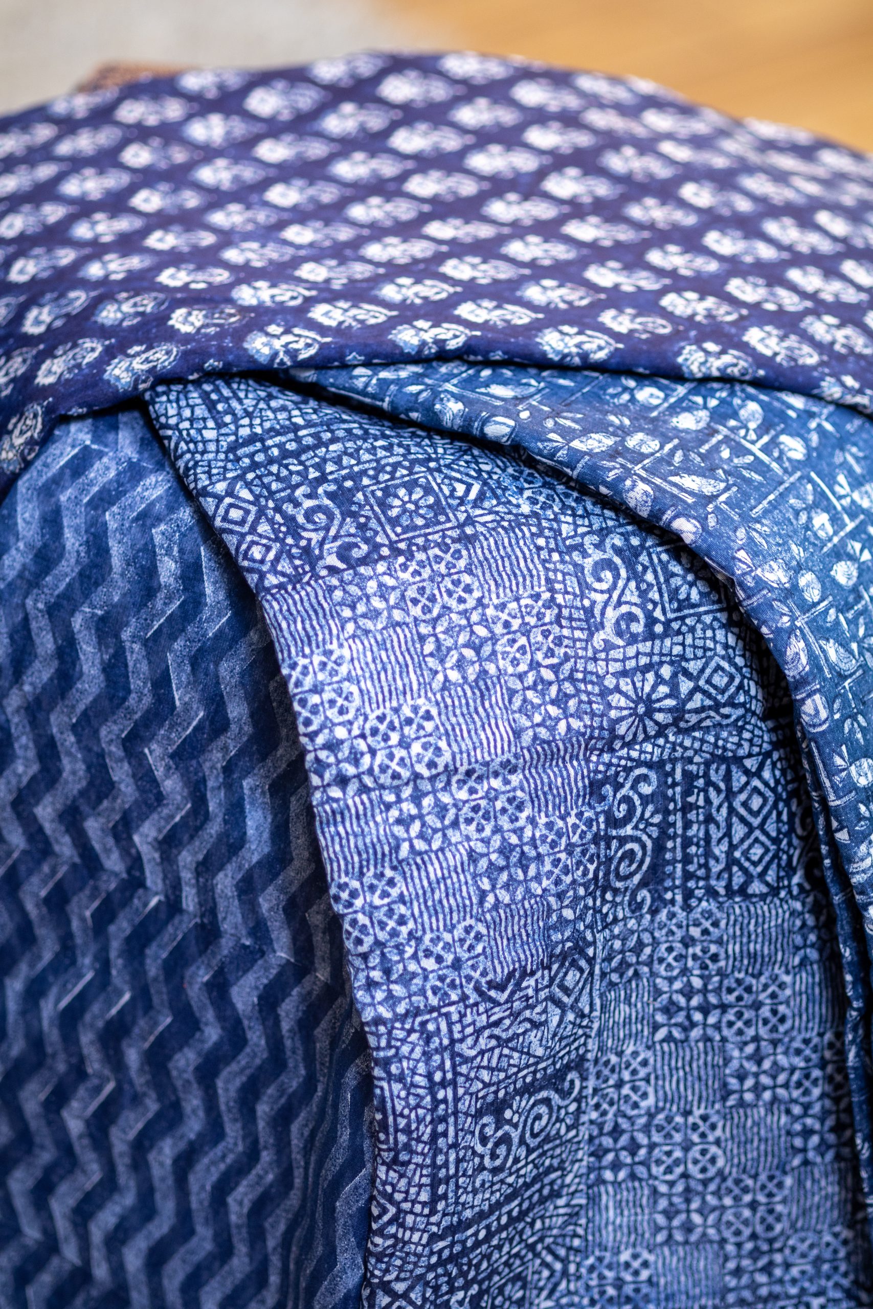 Chanderi Saree with Indigo Print & Antique Banarasi Border - Image 13