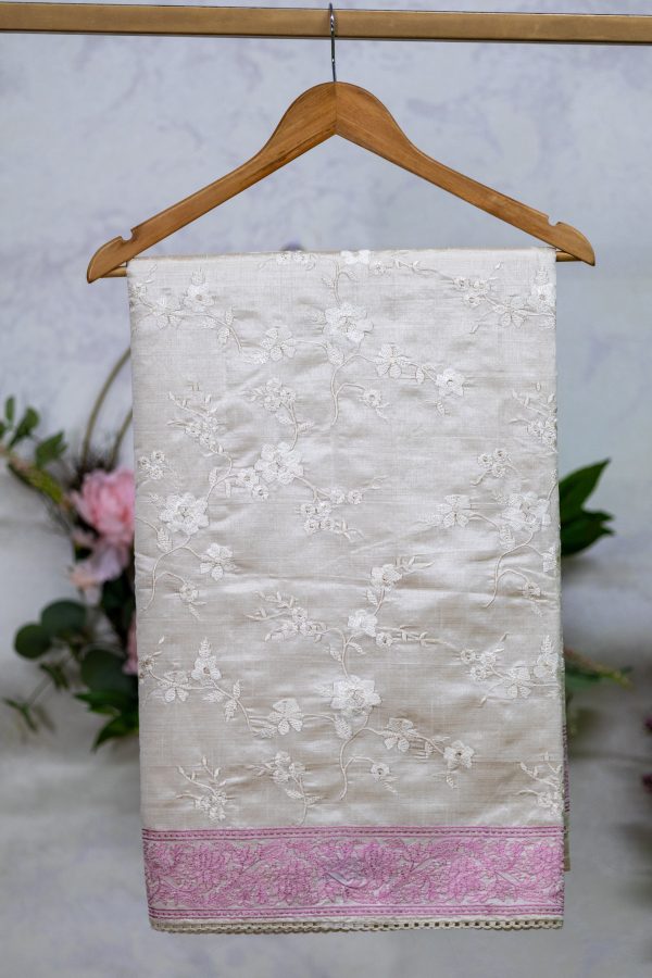 Semi-Silk Saree with Allover Embroidery, Lace Border - Image 5