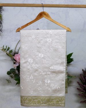 Semi-Silk Saree with Allover Embroidery, Lace Border