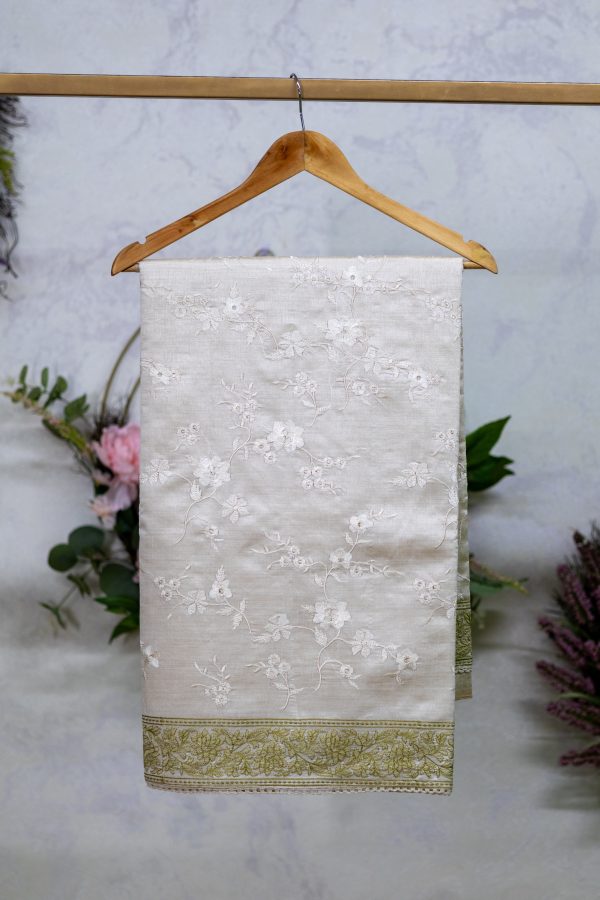 Semi-Silk Saree with Allover Embroidery, Lace Border - Image 2