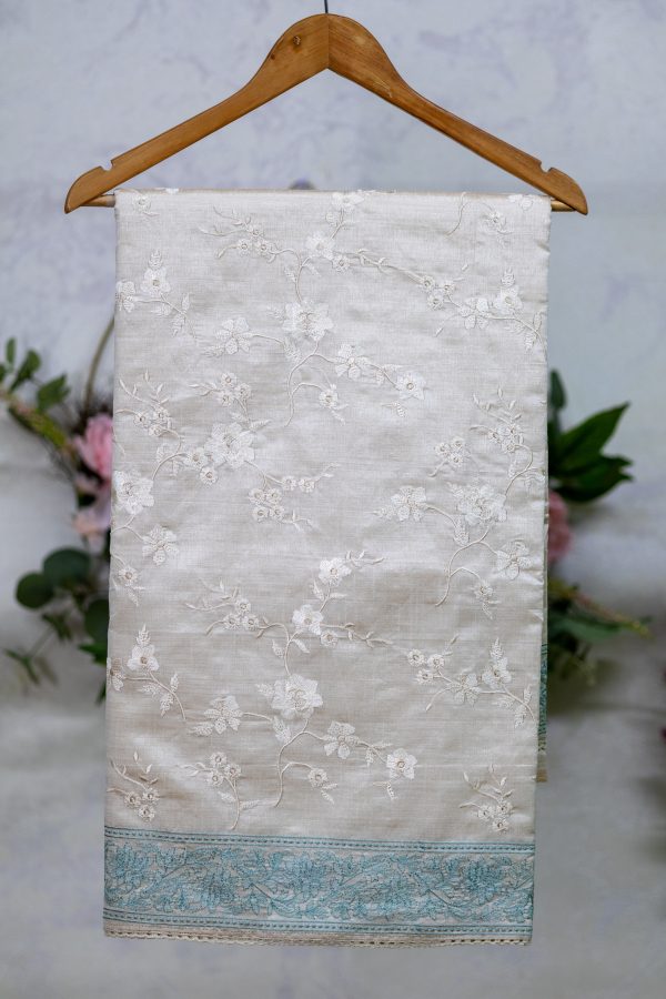Semi-Silk Saree with Allover Embroidery, Lace Border - Image 8