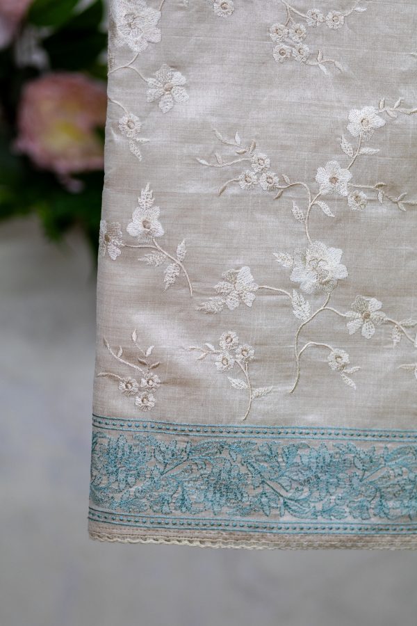Semi-Silk Saree with Allover Embroidery, Lace Border - Image 7