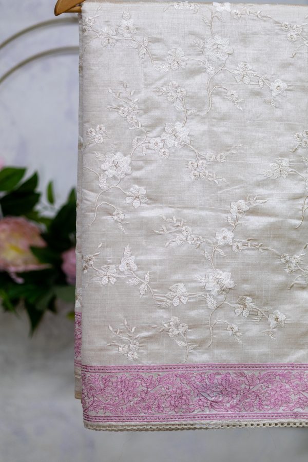 Semi-Silk Saree with Allover Embroidery, Lace Border - Image 6
