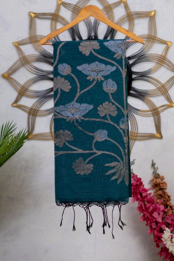 Semi Jute Saree with Antique Butti & Jamdani Pallu - Image 4